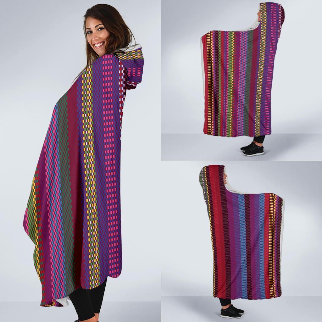 Serape Stripe Print Hooded Blanket-JTAMIGO.COM