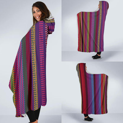 Serape Stripe Print Hooded Blanket-JTAMIGO.COM
