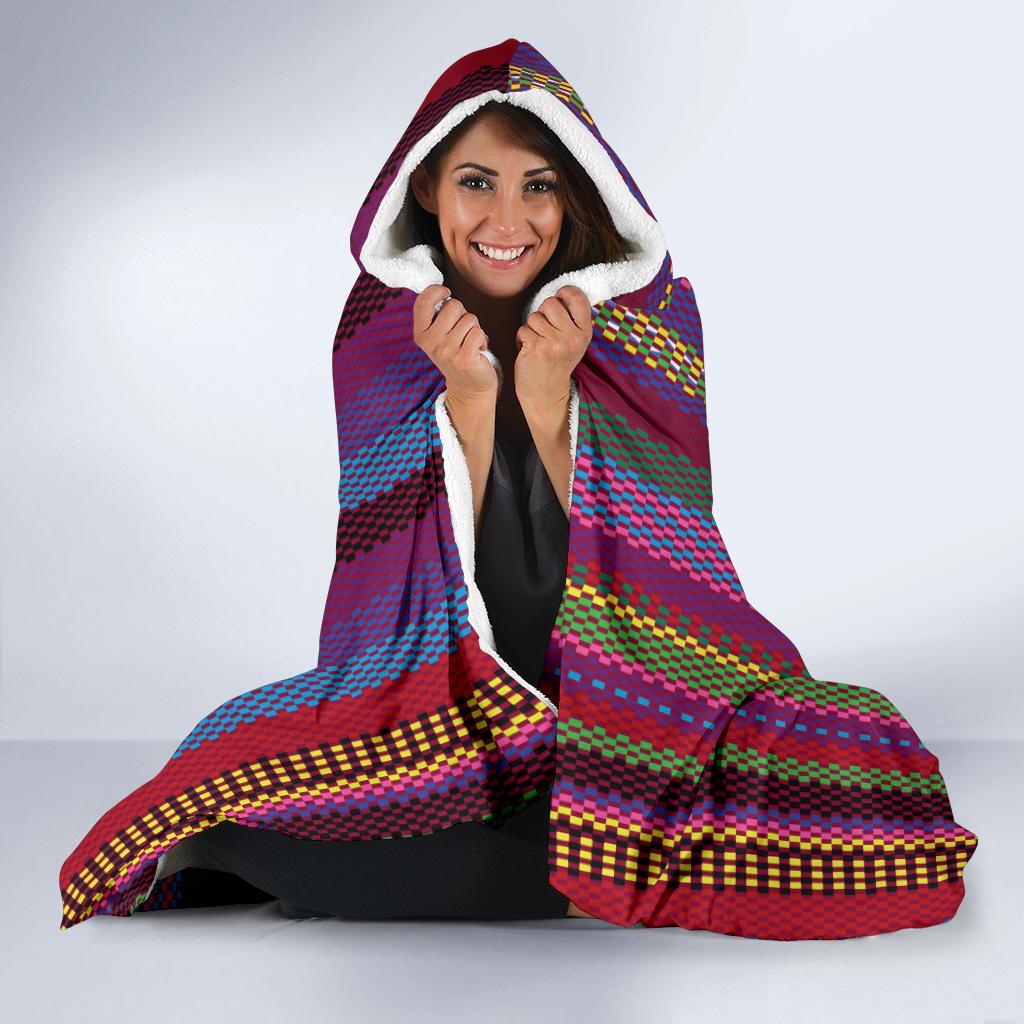 Serape Stripe Print Hooded Blanket-JTAMIGO.COM
