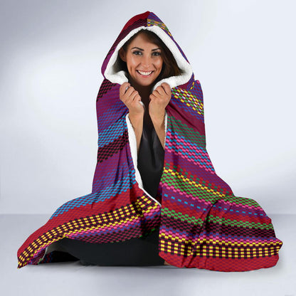 Serape Stripe Print Hooded Blanket-JTAMIGO.COM
