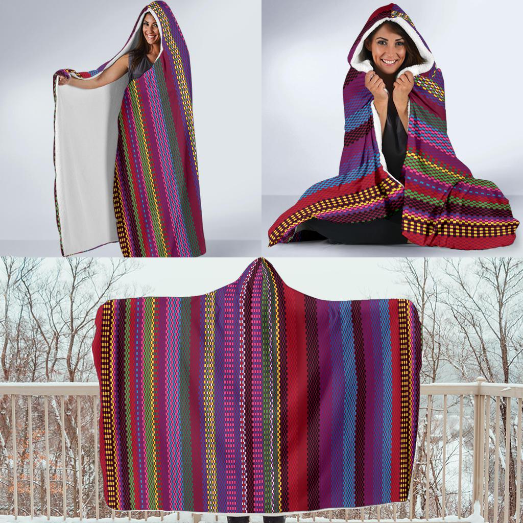 Serape Stripe Print Hooded Blanket-JTAMIGO.COM