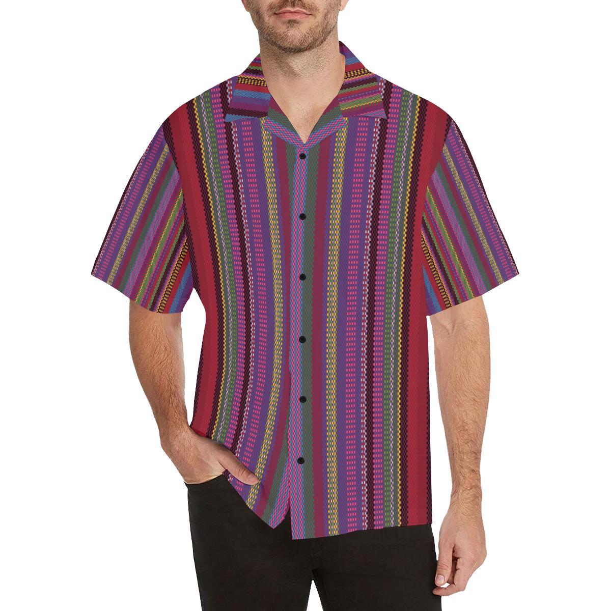 Serape Stripe Print Men Aloha Hawaiian Shirt