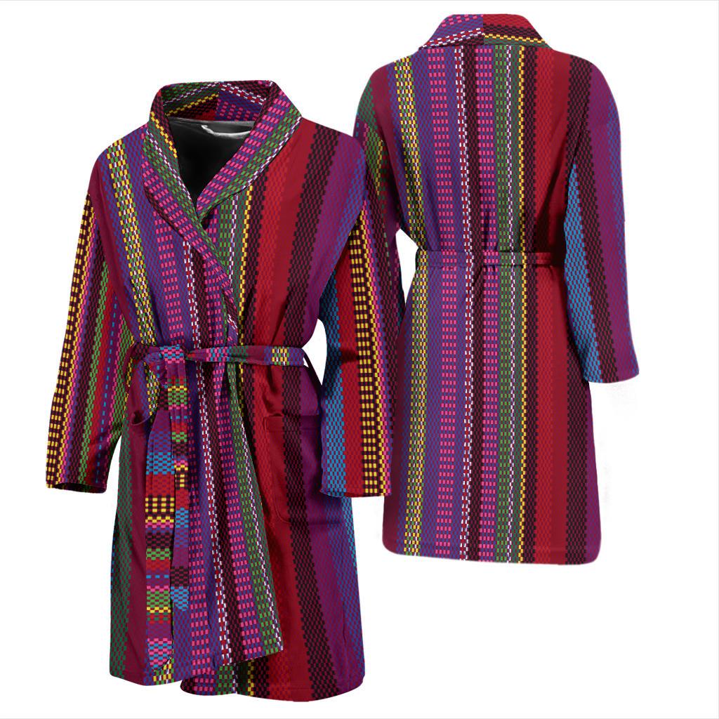Serape Stripe Print Men Bath Robe-JTAMIGO.COM