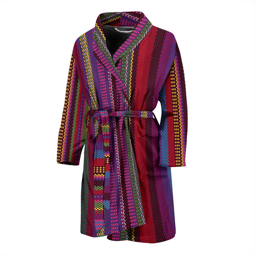 Serape Stripe Print Men Bath Robe-JTAMIGO.COM