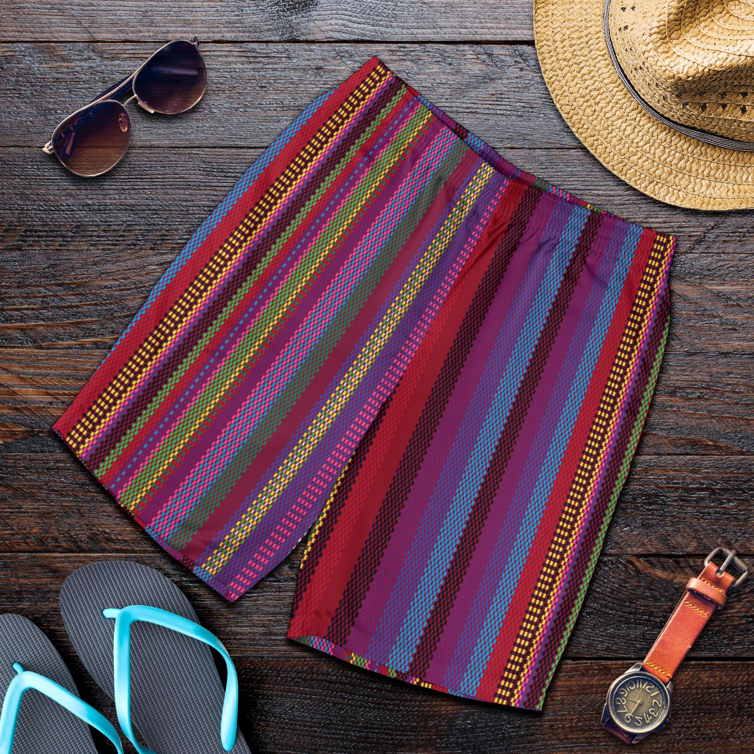 Serape Stripe Print Mens Shorts-JTAMIGO.COM