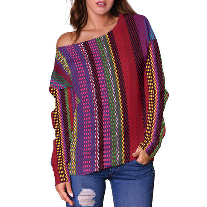 Serape Stripe Print Off Shoulder Sweatshirt