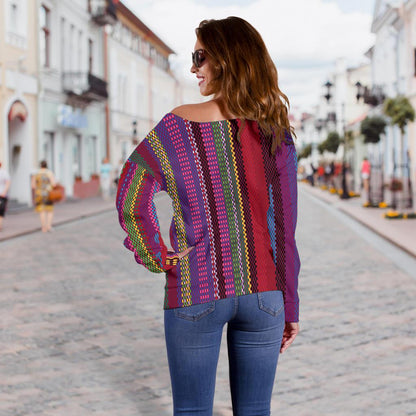 Serape Stripe Print Off Shoulder Sweatshirt