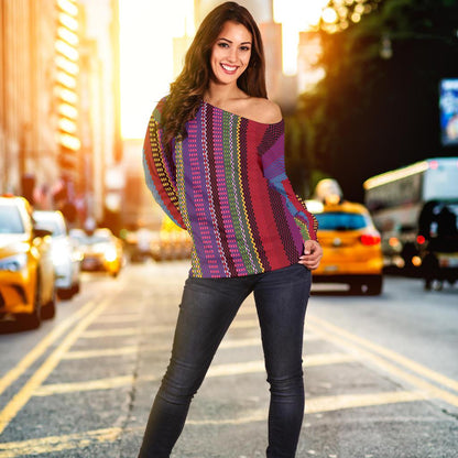 Serape Stripe Print Off Shoulder Sweatshirt