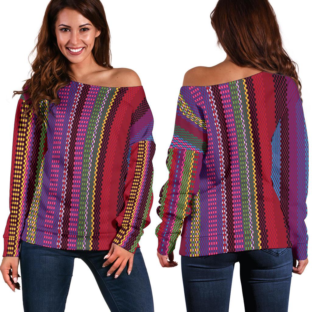 Serape Stripe Print Off Shoulder Sweatshirt