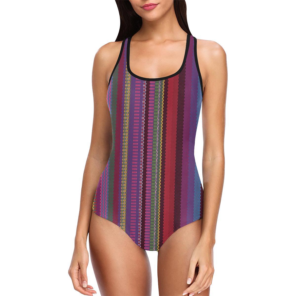Serape Stripe Print One Piece Swimsuit-JTAMIGO.COM