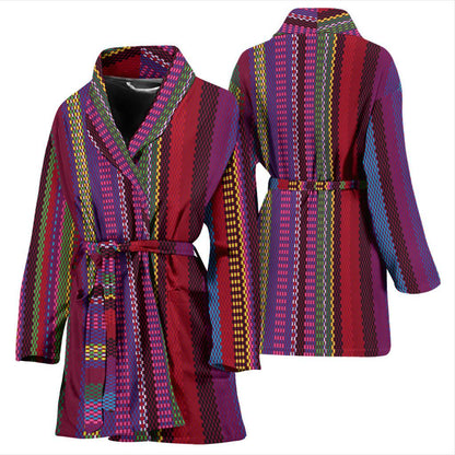 Serape Stripe Print Women Bath Robe-JTAMIGO.COM