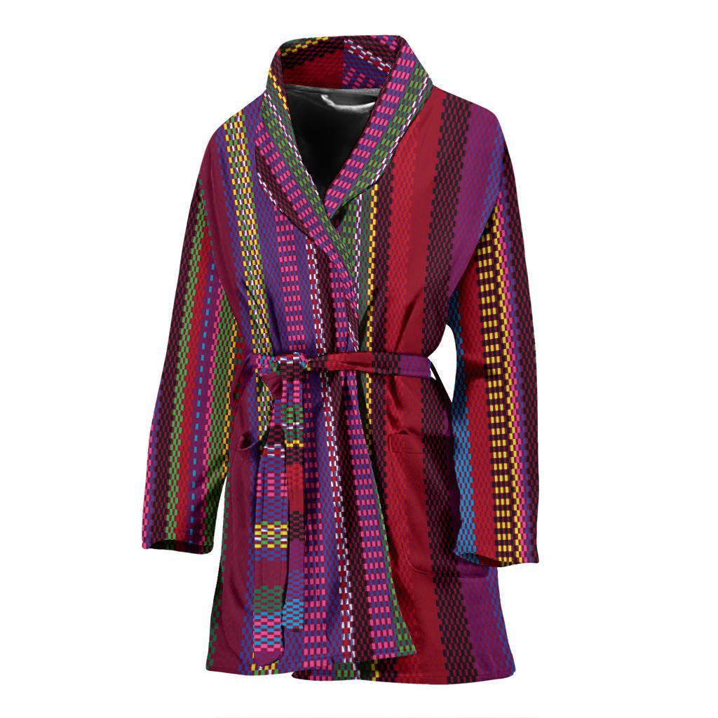 Serape Stripe Print Women Bath Robe-JTAMIGO.COM