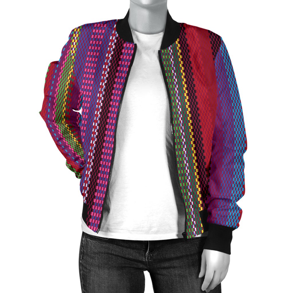 Serape Stripe Print Women Casual Bomber Jacket