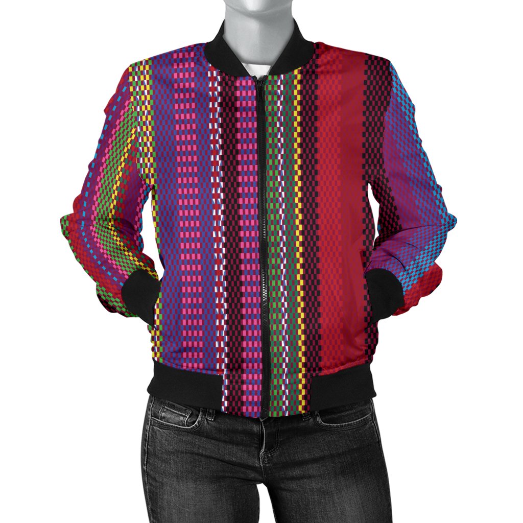 Serape Stripe Print Women Casual Bomber Jacket