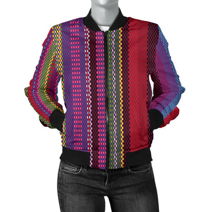 Serape Stripe Print Women Casual Bomber Jacket