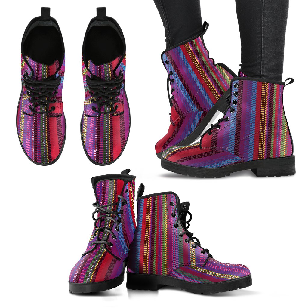 Serape Stripe Print Women Leather Boots-JTAMIGO.COM