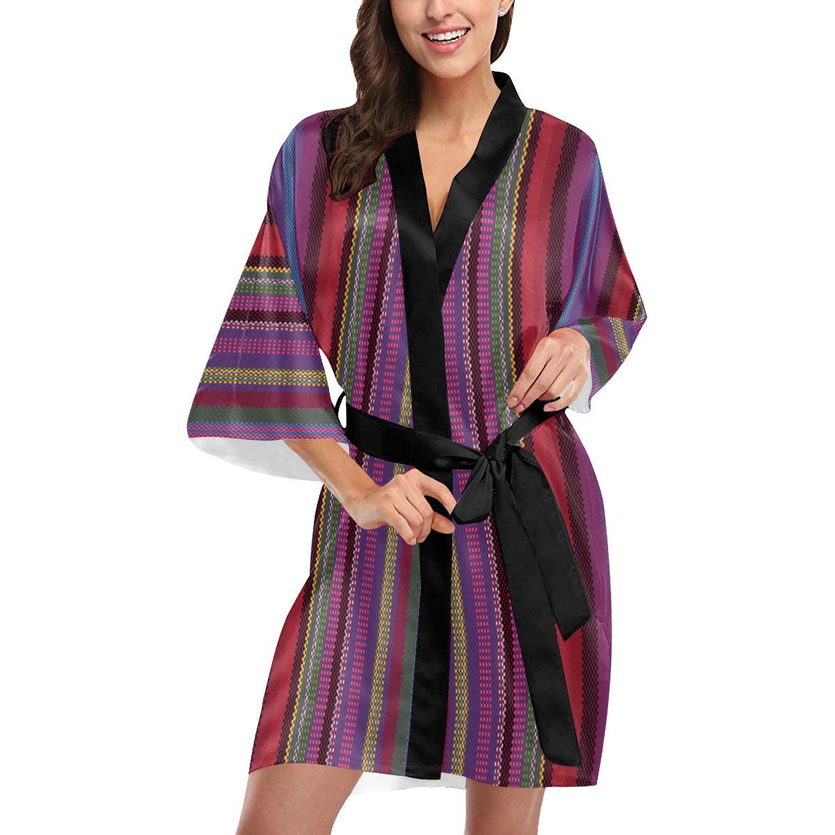 Serape Stripe Print Women Short Kimono Robe