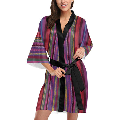 Serape Stripe Print Women Short Kimono Robe