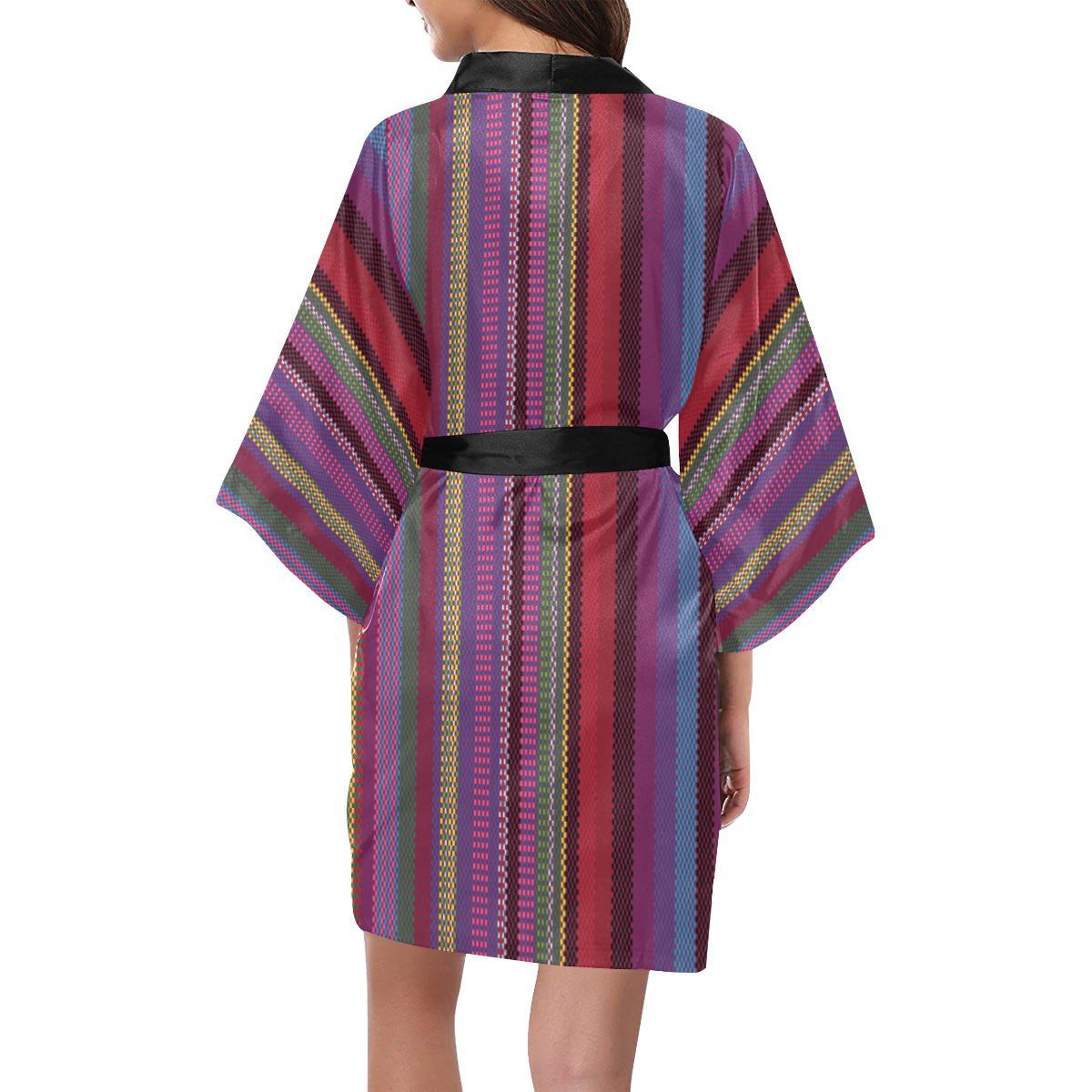 Serape Stripe Print Women Short Kimono Robe