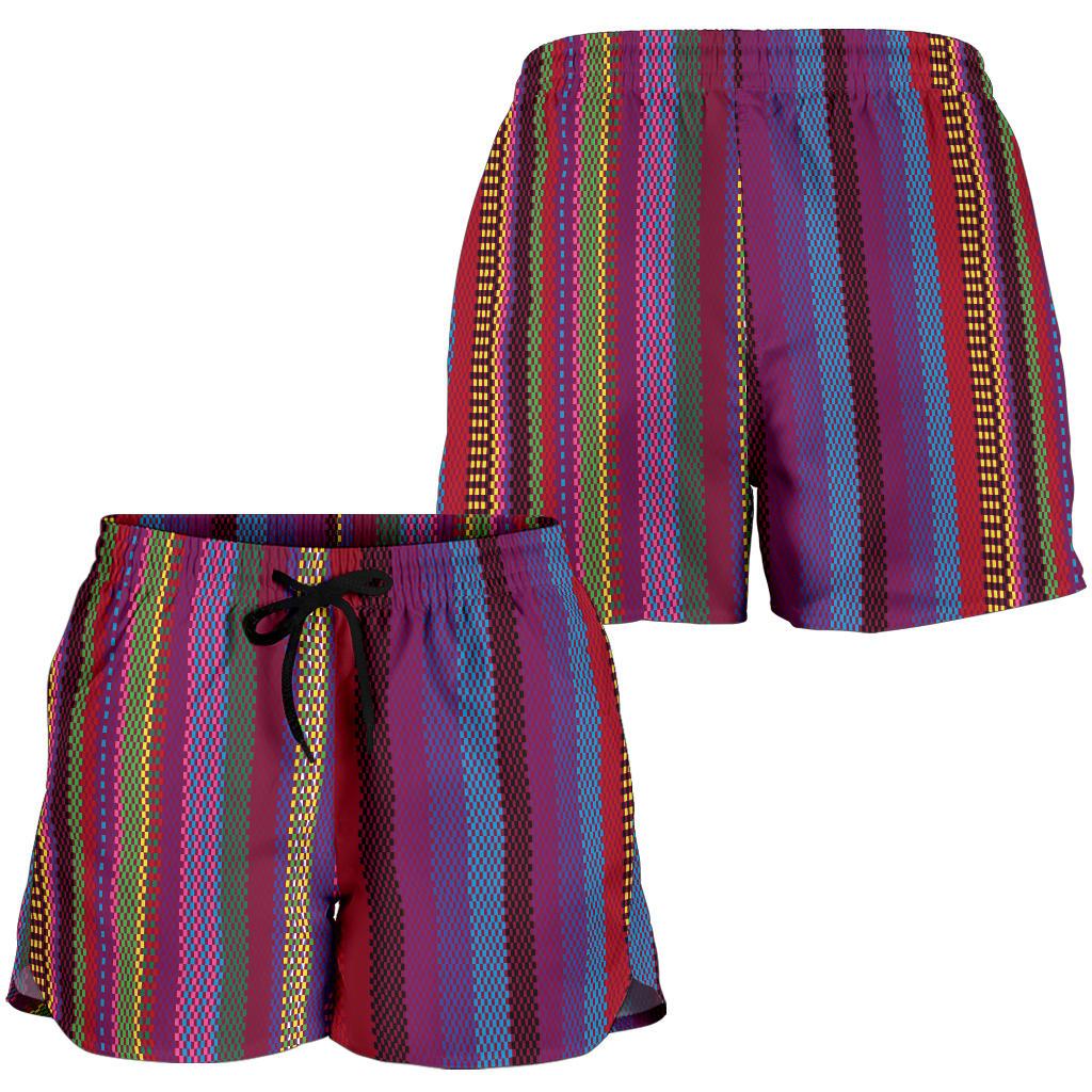 Serape Stripe Print Women Shorts-JTAMIGO.COM
