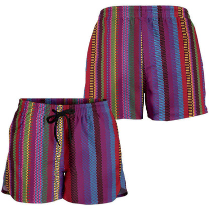 Serape Stripe Print Women Shorts-JTAMIGO.COM