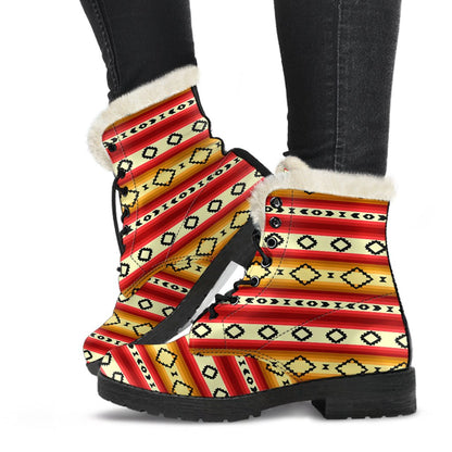 Serape Themed Faux Fur Leather Boots-JTAMIGO.COM