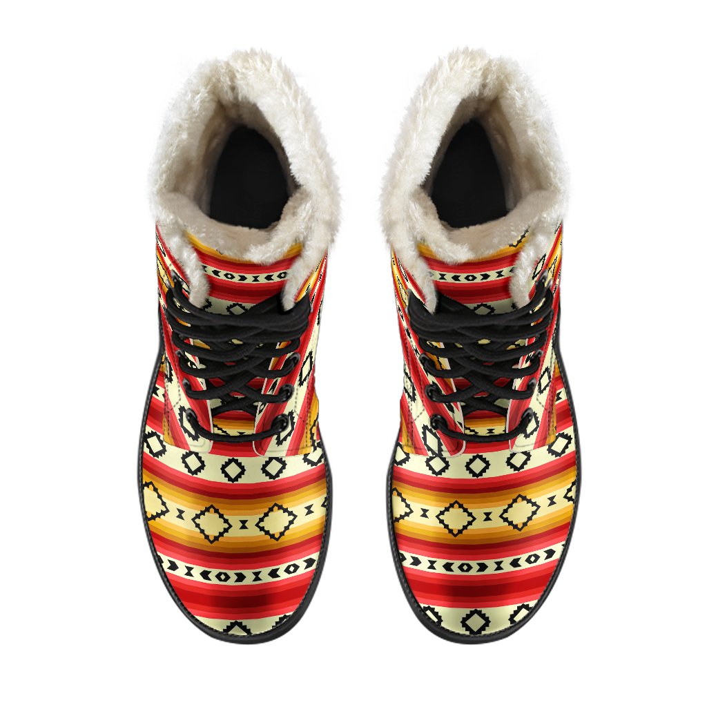 Serape Themed Faux Fur Leather Boots-JTAMIGO.COM