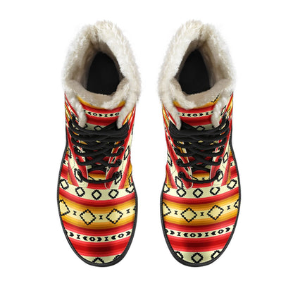 Serape Themed Faux Fur Leather Boots-JTAMIGO.COM