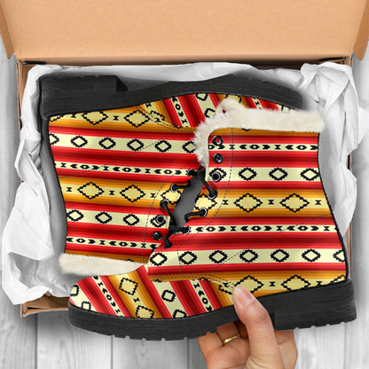 Serape Themed Faux Fur Leather Boots-JTAMIGO.COM