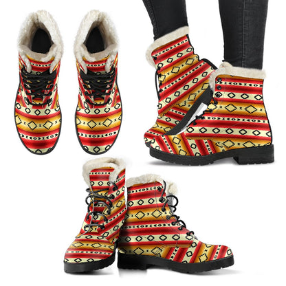 Serape Themed Faux Fur Leather Boots-JTAMIGO.COM