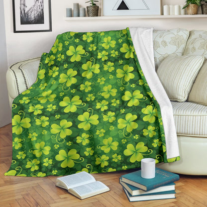 Shamrock Clover Print Fleece Blanket