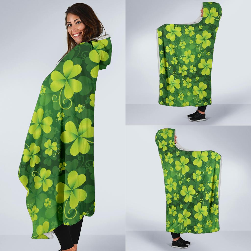 Shamrock Clover Print Hooded Blanket-JTAMIGO.COM