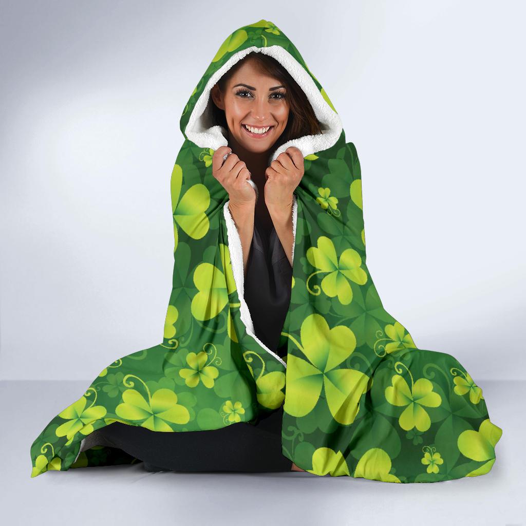 Shamrock Clover Print Hooded Blanket-JTAMIGO.COM