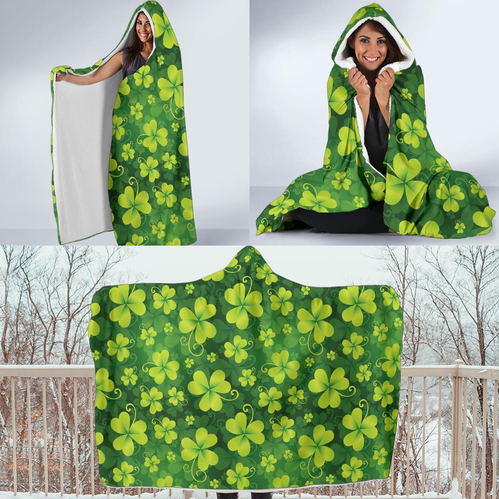 Shamrock Clover Print Hooded Blanket-JTAMIGO.COM
