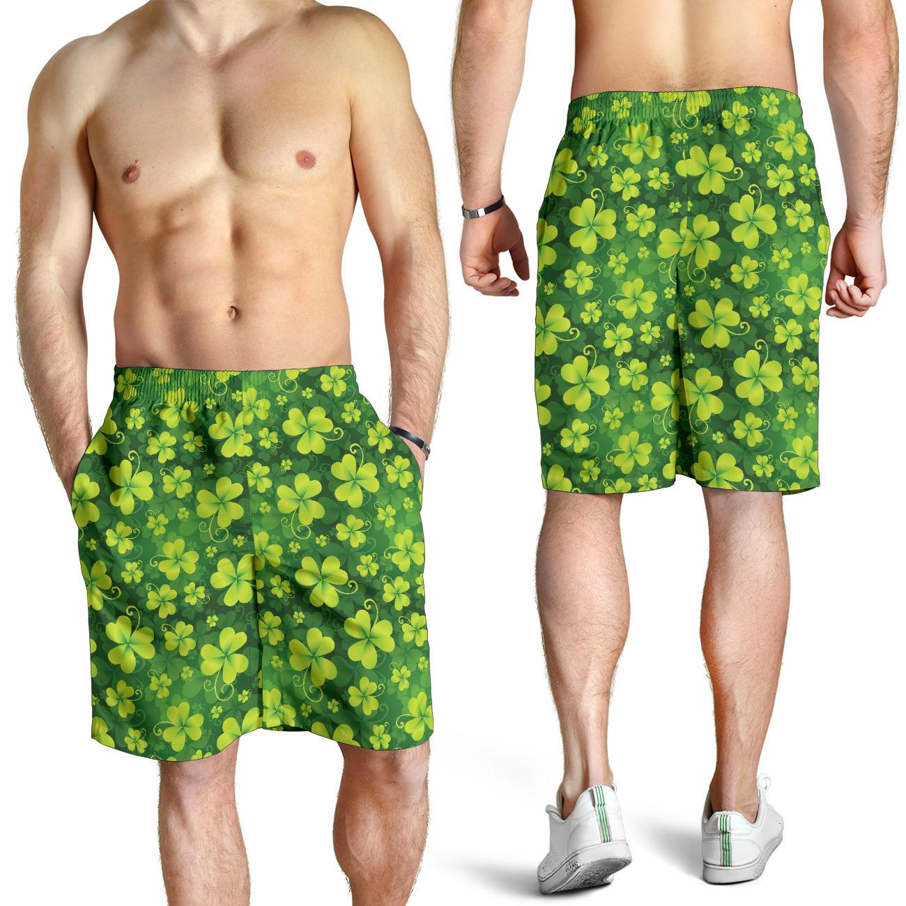 Shamrock Clover Print Mens Shorts-JTAMIGO.COM