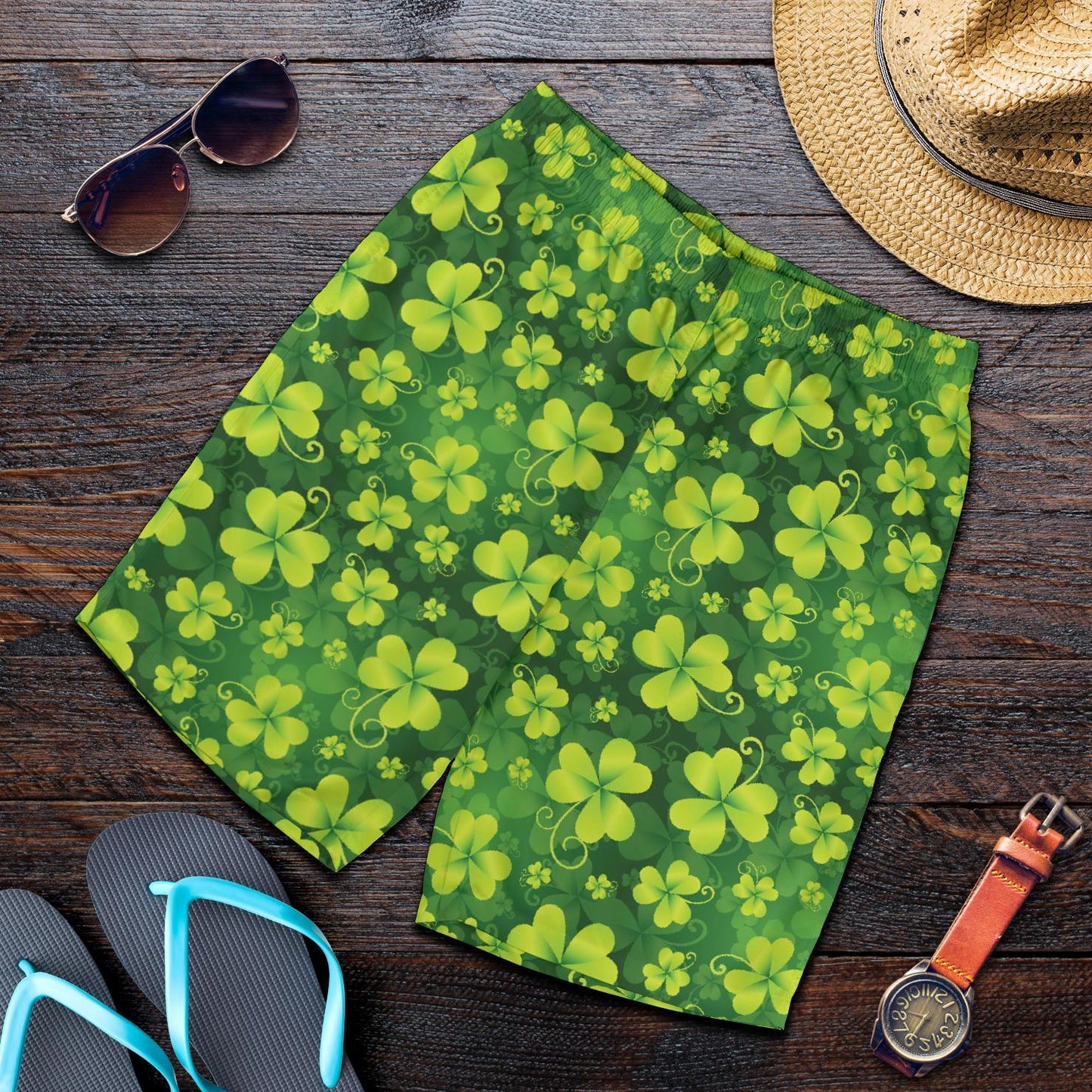 Shamrock Clover Print Mens Shorts-JTAMIGO.COM