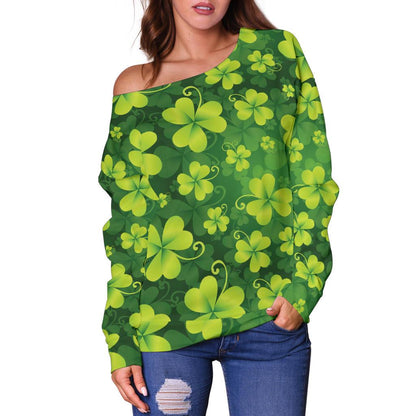 Shamrock Clover Print Off Shoulder Sweatshirt