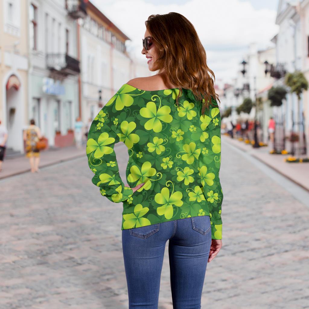 Shamrock Clover Print Off Shoulder Sweatshirt