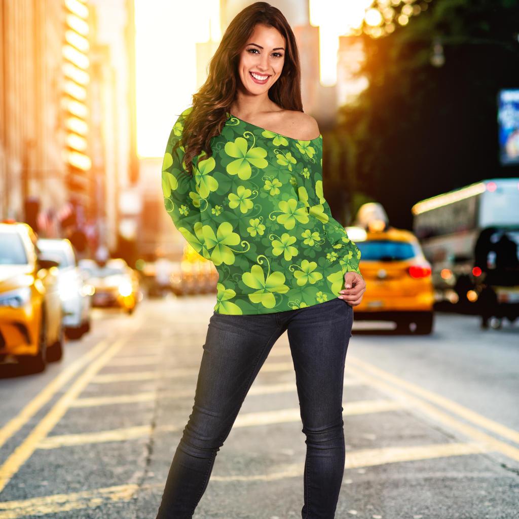 Shamrock Clover Print Off Shoulder Sweatshirt