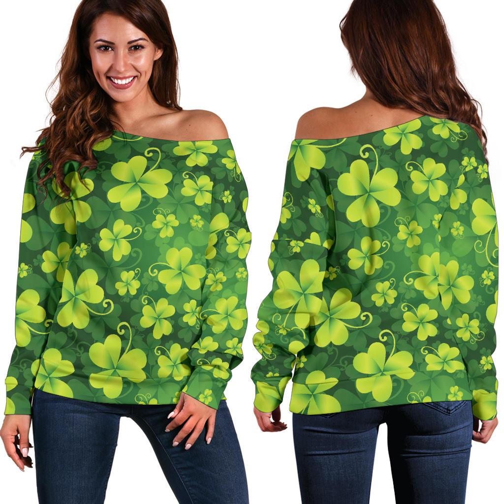 Shamrock Clover Print Off Shoulder Sweatshirt