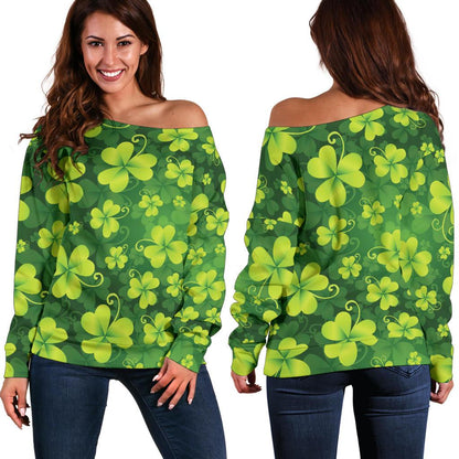 Shamrock Clover Print Off Shoulder Sweatshirt