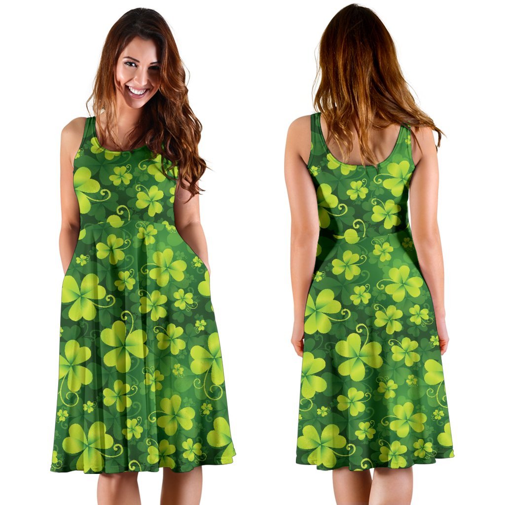 Shamrock Clover Print Sleeveless Dress