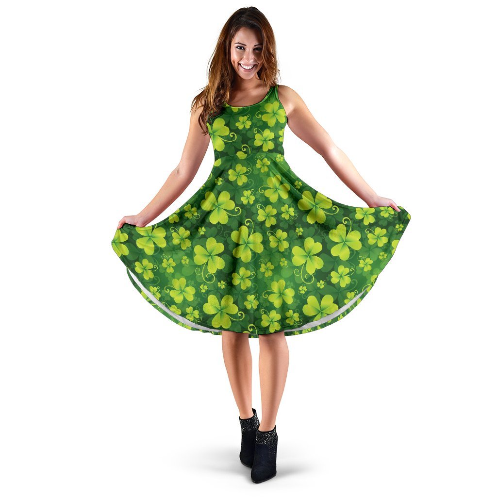 Shamrock Clover Print Sleeveless Dress