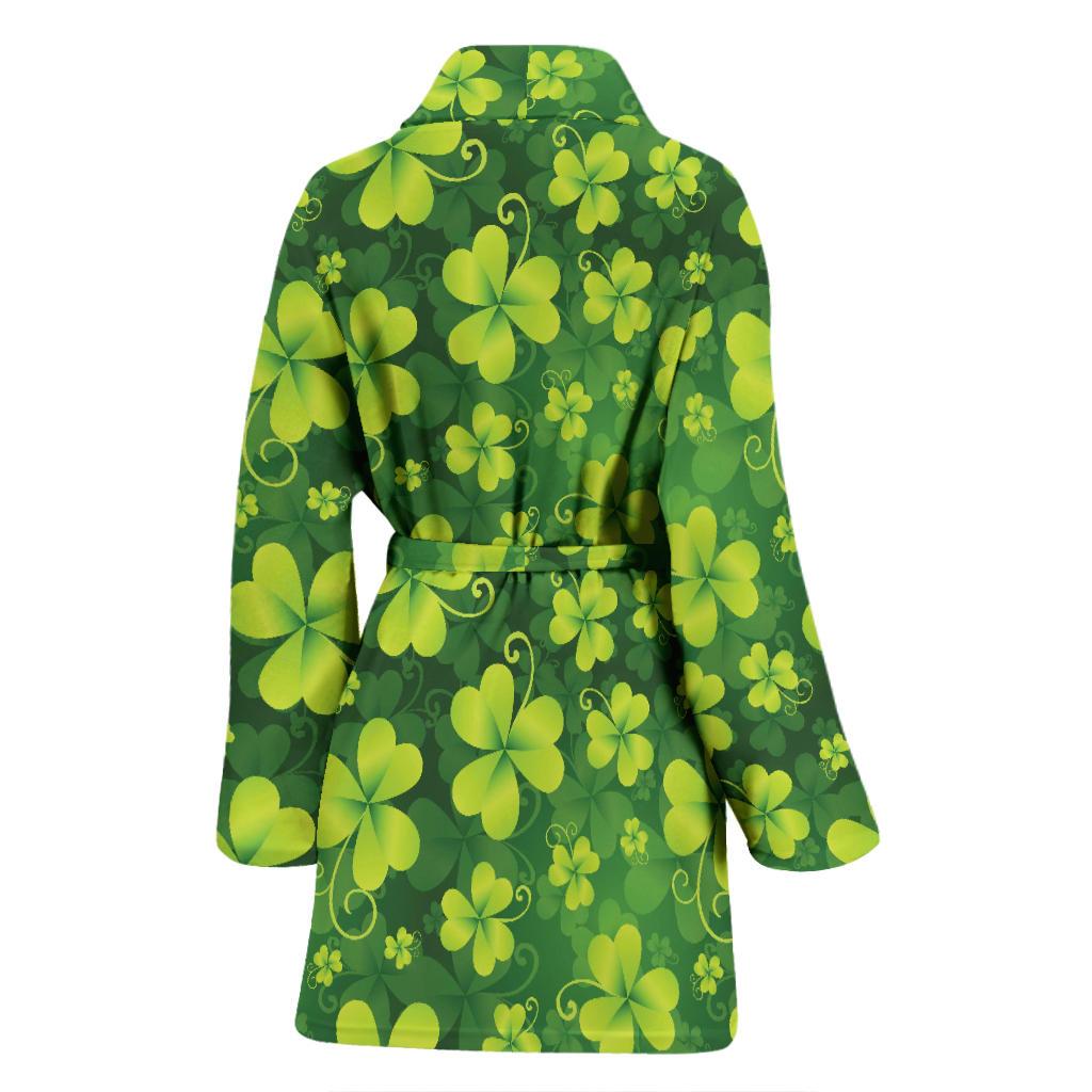 Shamrock Clover Print Women Bath Robe-JTAMIGO.COM