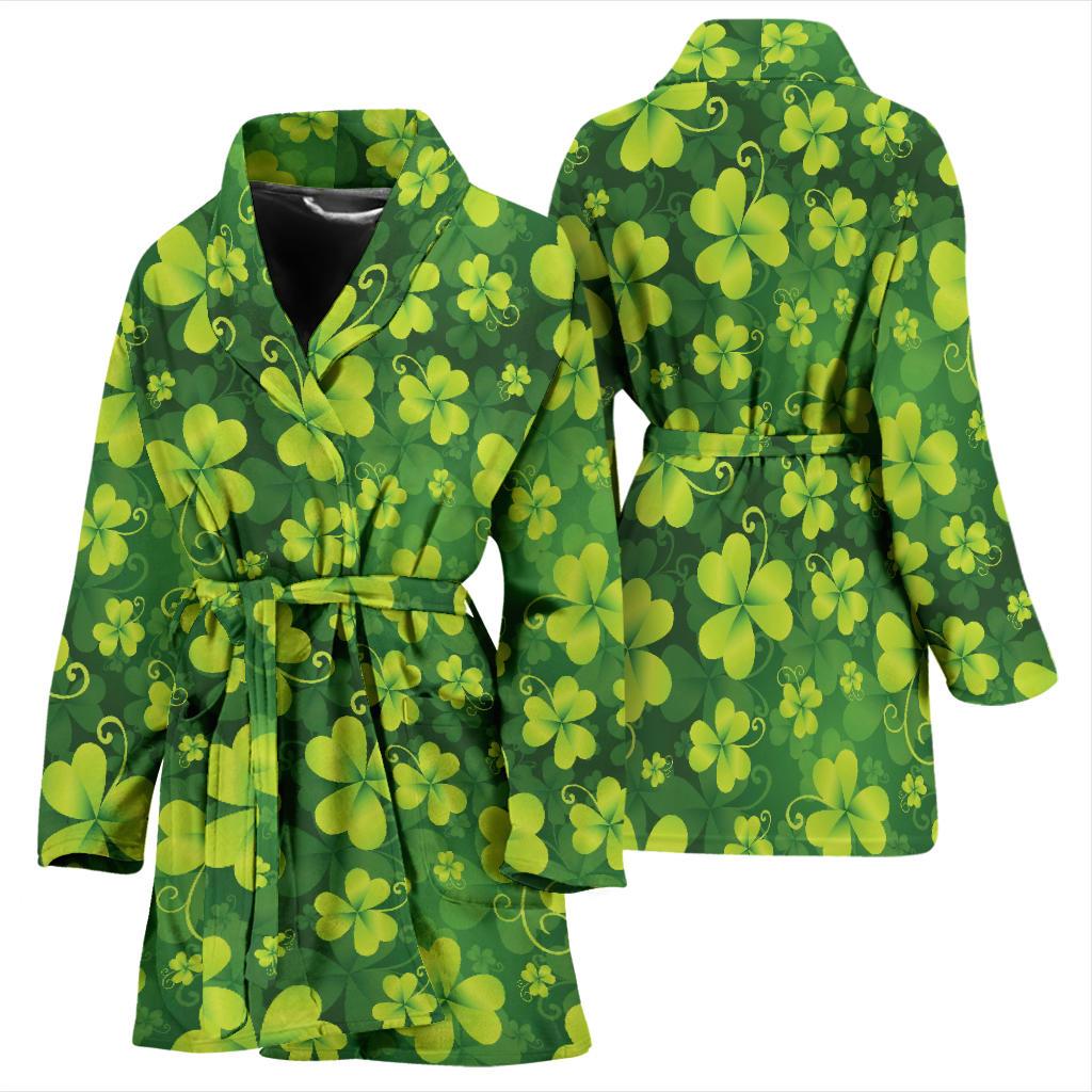 Shamrock Clover Print Women Bath Robe-JTAMIGO.COM