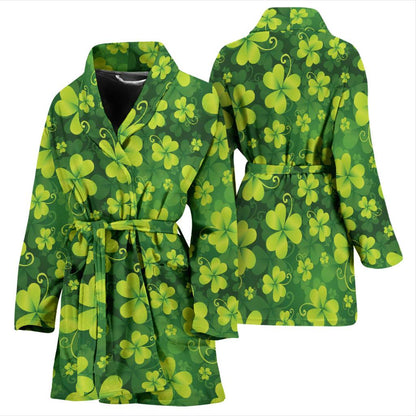 Shamrock Clover Print Women Bath Robe-JTAMIGO.COM
