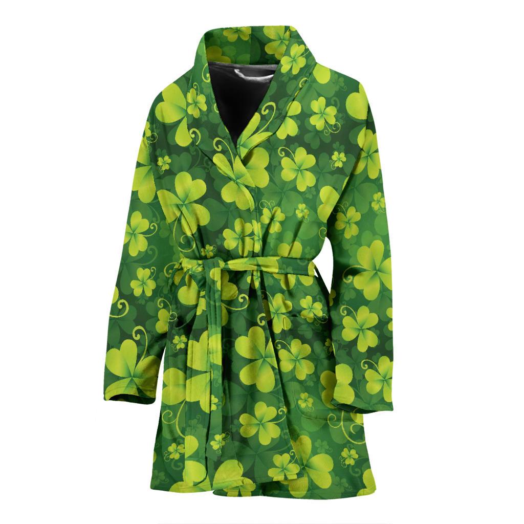 Shamrock Clover Print Women Bath Robe-JTAMIGO.COM