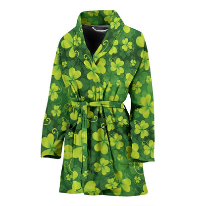 Shamrock Clover Print Women Bath Robe-JTAMIGO.COM