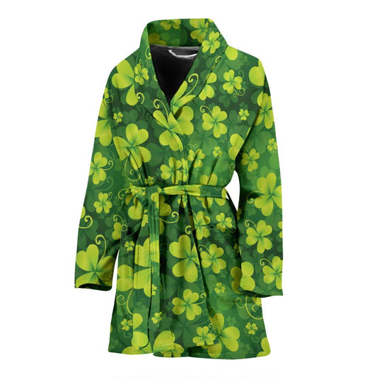 Shamrock Clover Print Women Bath Robe-JTAMIGO.COM