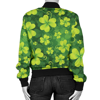 Shamrock Clover Print Women Casual Bomber Jacket